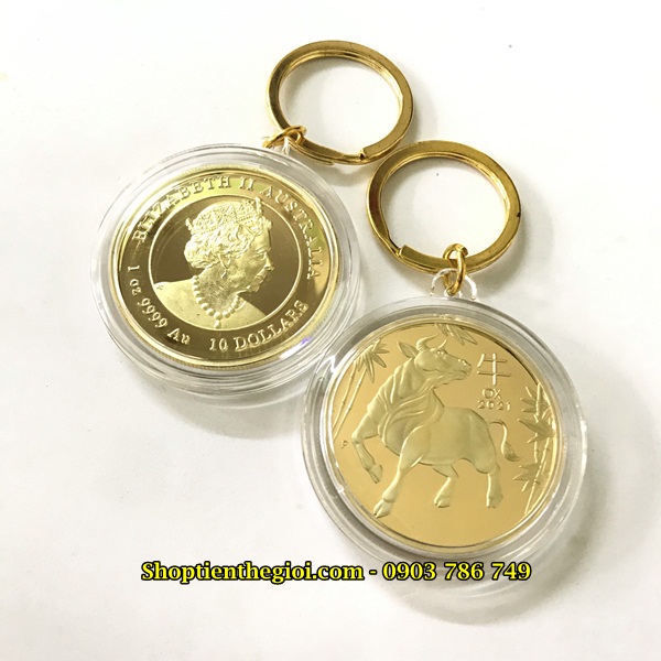 Cặp Móc Khóa Xu Úc Hình Con Trâu Vàng Bạc  -  SP005032