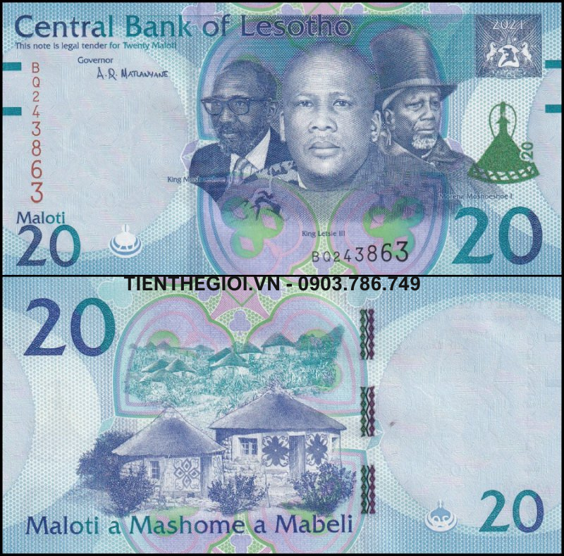 Tờ Lesotho 20 Maloti 2021 UNC - SP007854