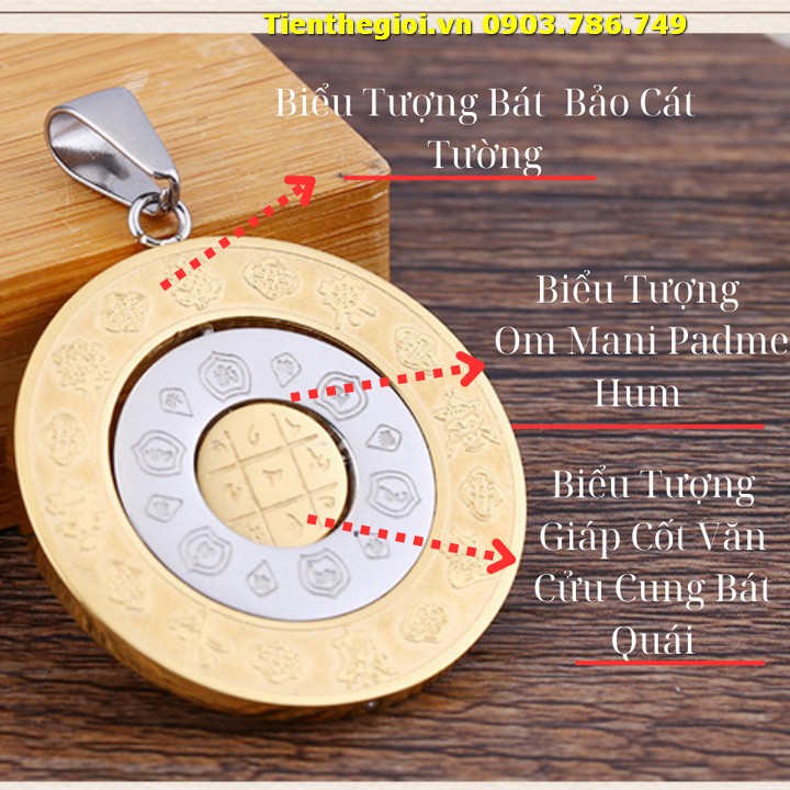 Dây Chuyền Om Mani Mặt 12 Con Giáp Xoay Vòng Bằng Thép Titan Không Gỉ