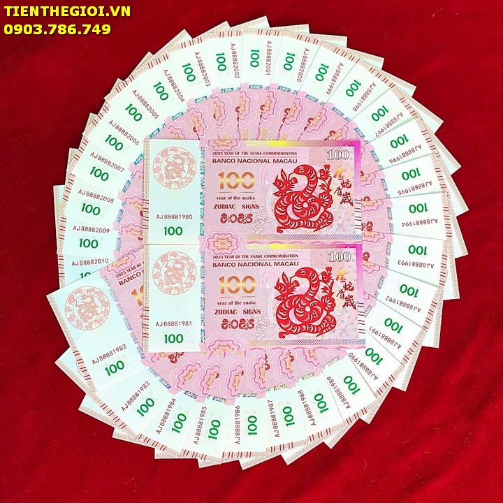 Tiền Lì Xì 100 Dola Macao Hình Rắn 2025 Năm Sinh