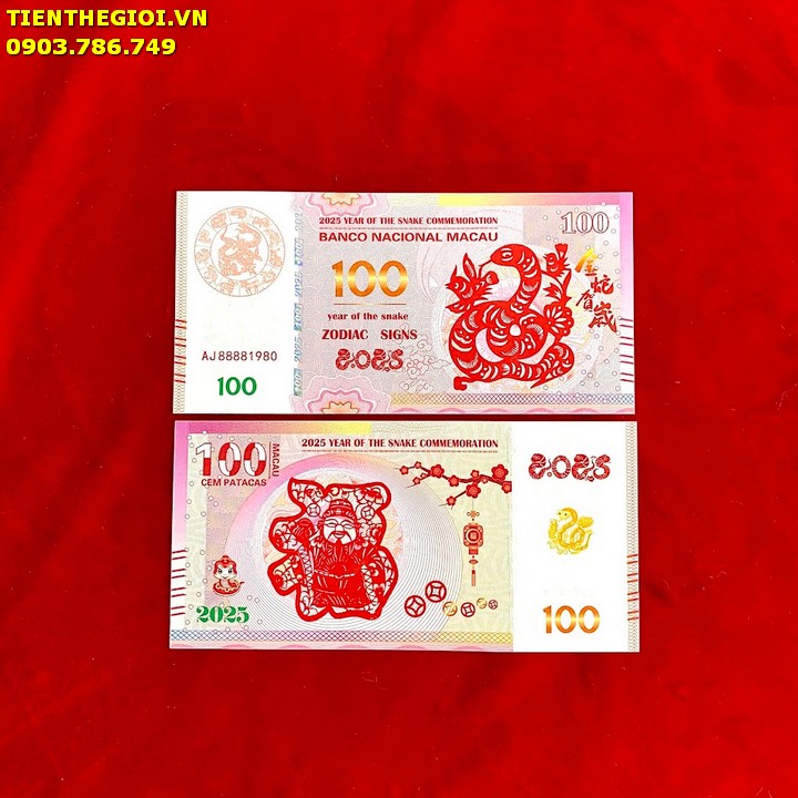 Tiền Lì Xì 100 Dola Macao Hình Rắn 2025 Năm Sinh