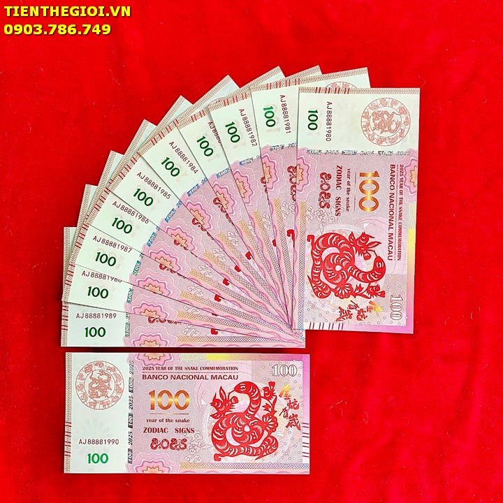 Tiền Lì Xì 100 Dola Macao Hình Rắn 2025 Năm Sinh