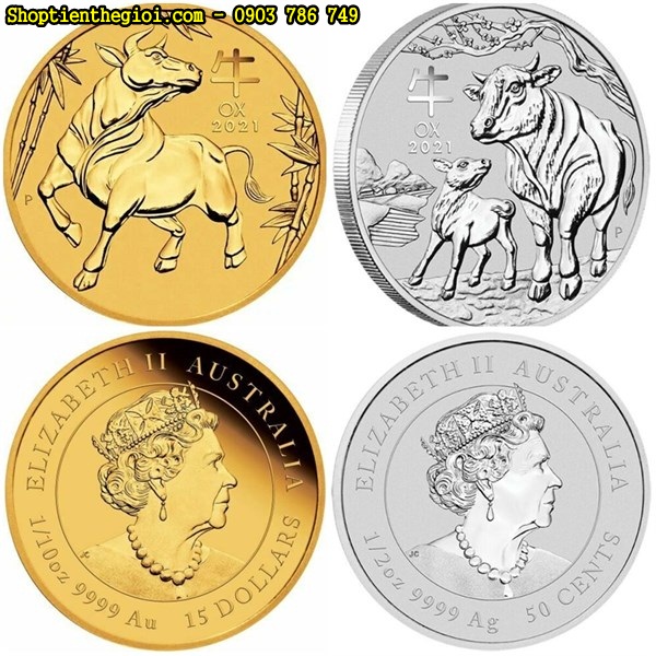 Cặp Xu Úc Hình Con Trâu Vàng Bạc Tặng Hộp Nhung - SP002455