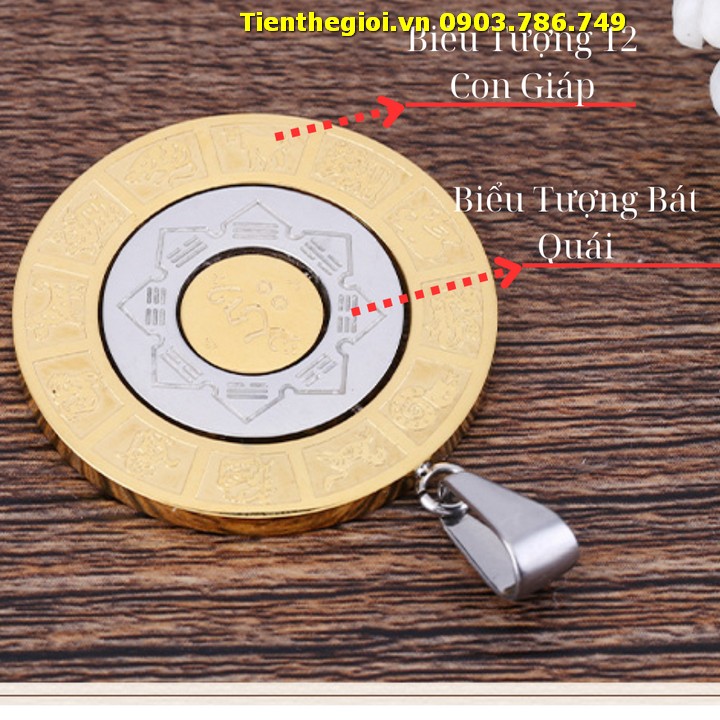 Dây Chuyền Om Mani Mặt 12 Con Giáp Xoay Vòng Bằng Thép Titan Không Gỉ