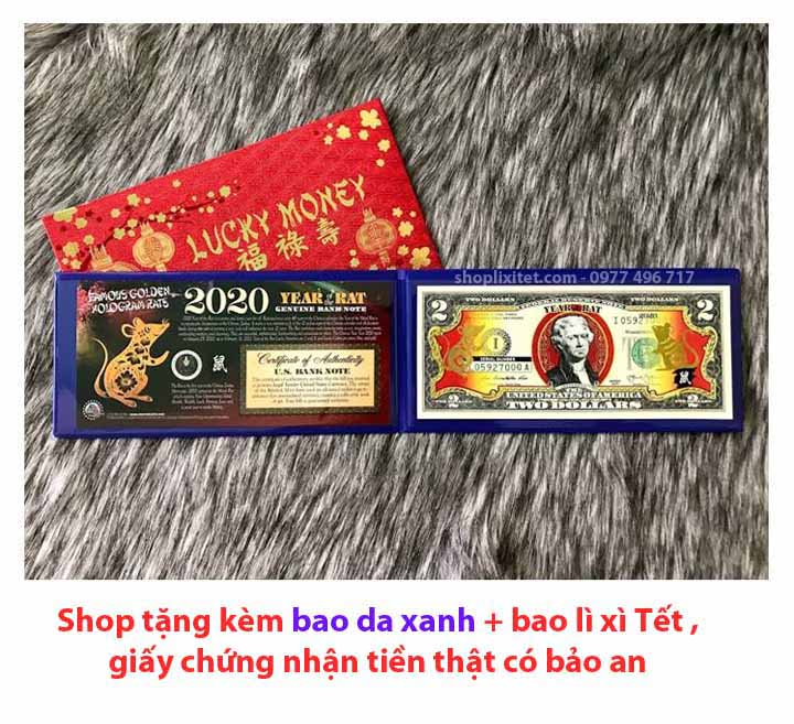 bộ sản phẩm đầy đủ tiền 2usd hình con chuột mạ vàng