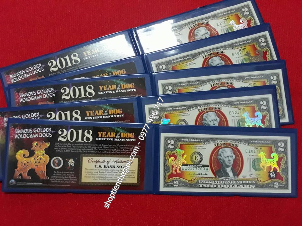 Tiền 2 usd hình con chó 2018 - TLX048