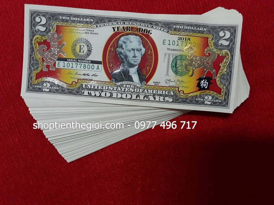 Tiền 2 usd hình con chó 2018 - TLX048