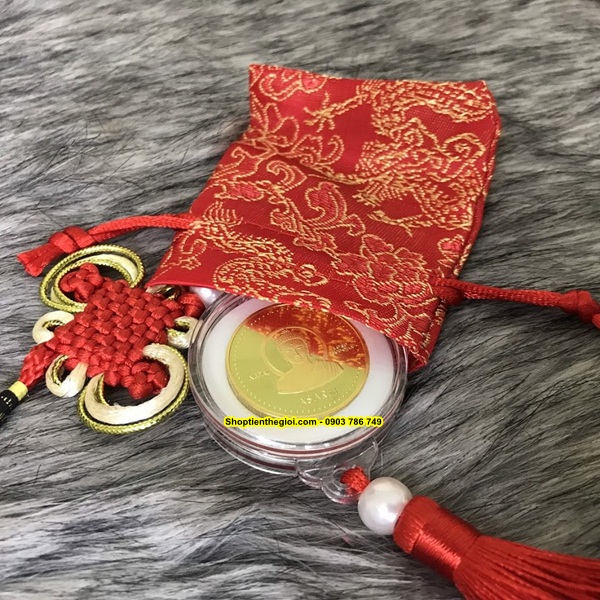 Dây treo may mắn xu hình Phật Nepal (Tặng Túi Gấm) - SP001052