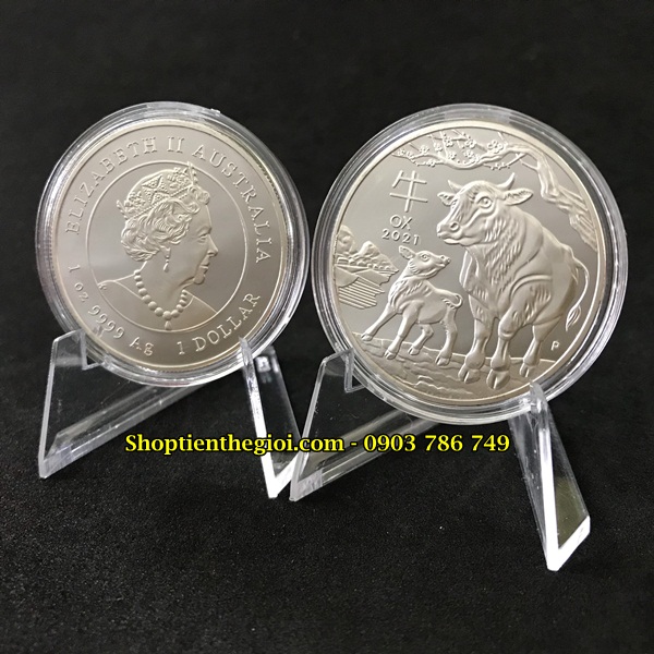 Móc Khóa Xu Úc Hình Con Trâu Bạc - SP005030