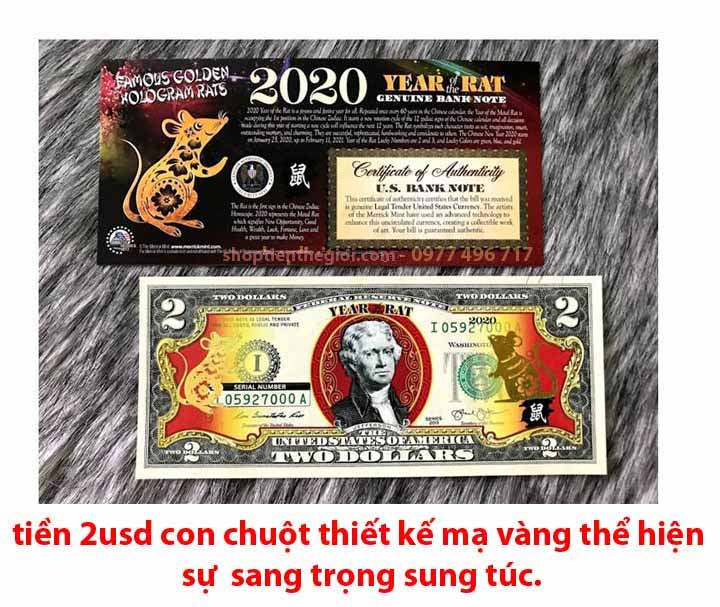 Tiền 2usd hình con chuột mạ vàng của Mỹ