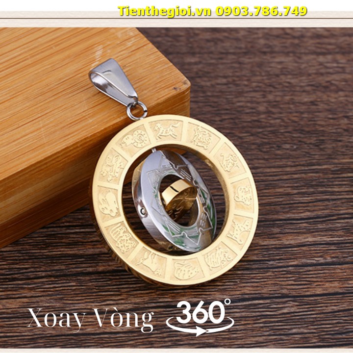 Dây Chuyền Om Mani Mặt 12 Con Giáp Xoay Vòng Bằng Thép Titan Không Gỉ