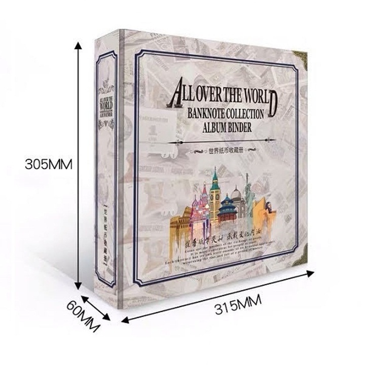 Album tiền quốc tế và 20 phơi tiền 3 ngăn đen đựng 120 tờ tiền - SP005243