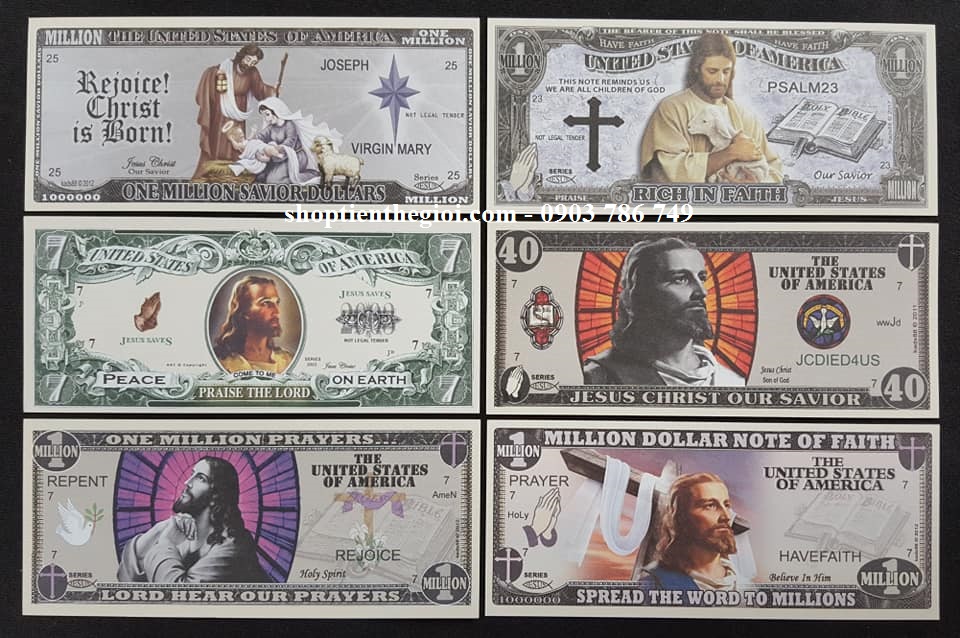 Bộ 6 tờ tiền play money hình Thiên Chúa