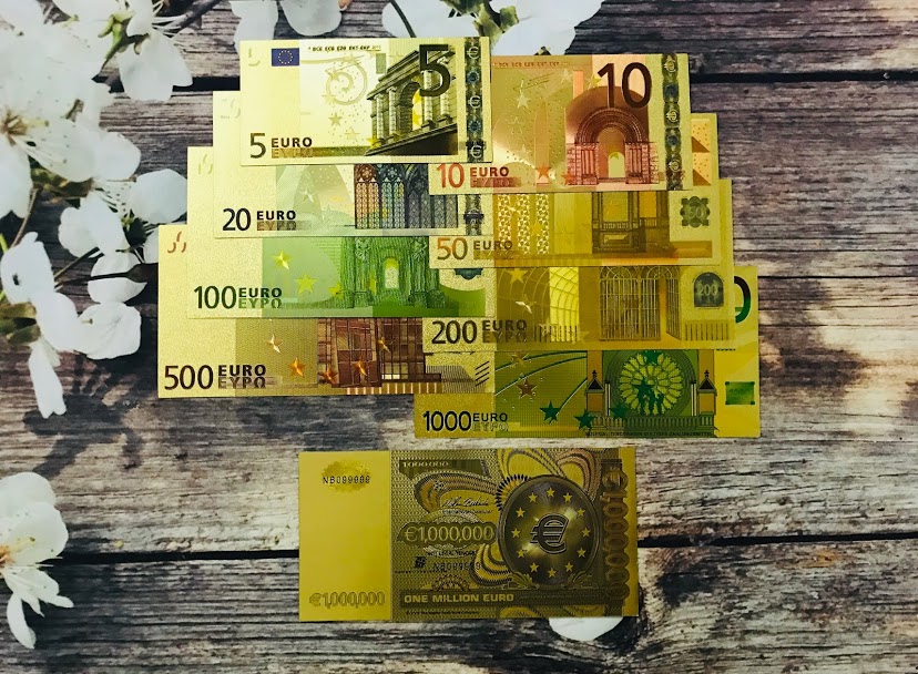 Bộ 9 tờ tiền plastic EURO mạ vàng