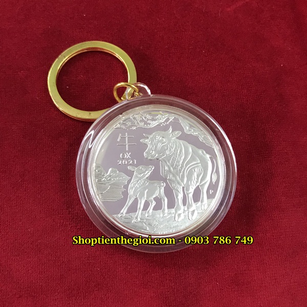 Móc Khóa Xu Úc Hình Con Trâu Bạc - SP005030