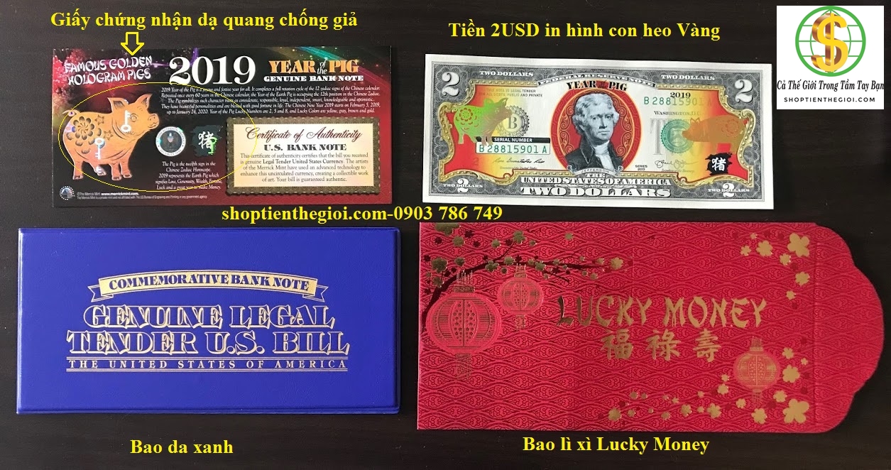 Tiền 2 USD hình con heo 2019 - TLX079