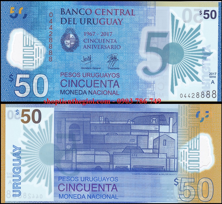 Uruguay 50 Pesos 2017 UNC Kỷ niệm 50 năm thành lập ngân hàng