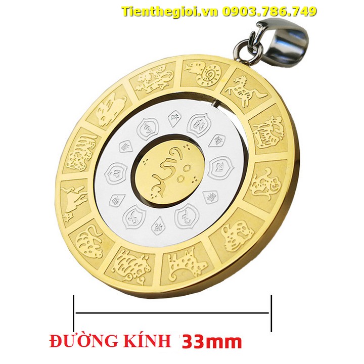 Dây Chuyền Om Mani Mặt 12 Con Giáp Xoay Vòng Bằng Thép Titan Không Gỉ