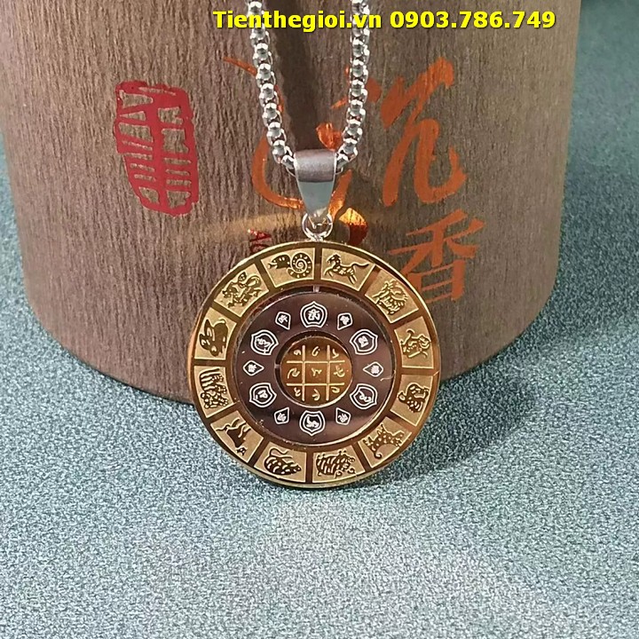 Dây Chuyền Om Mani Mặt 12 Con Giáp Xoay Vòng Bằng Thép Titan Không Gỉ