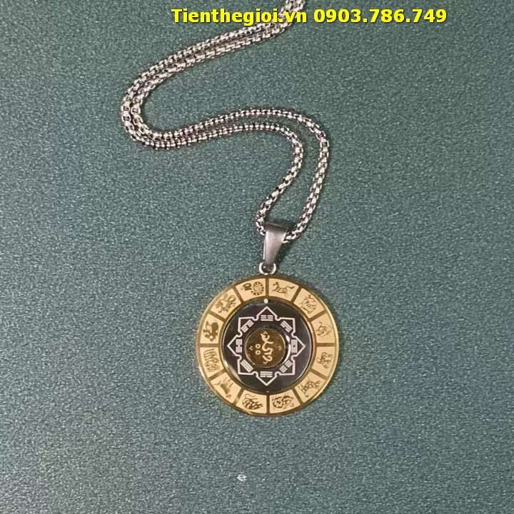 Dây Chuyền Om Mani Mặt 12 Con Giáp Xoay Vòng Bằng Thép Titan Không Gỉ