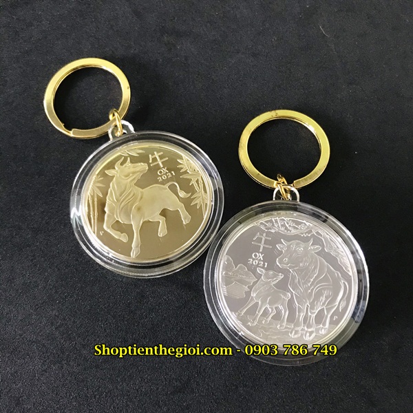 Cặp Móc Khóa Xu Úc Hình Con Trâu Vàng Bạc  -  SP005032