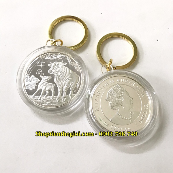 Cặp Móc Khóa Xu Úc Hình Con Trâu Vàng Bạc  -  SP005032