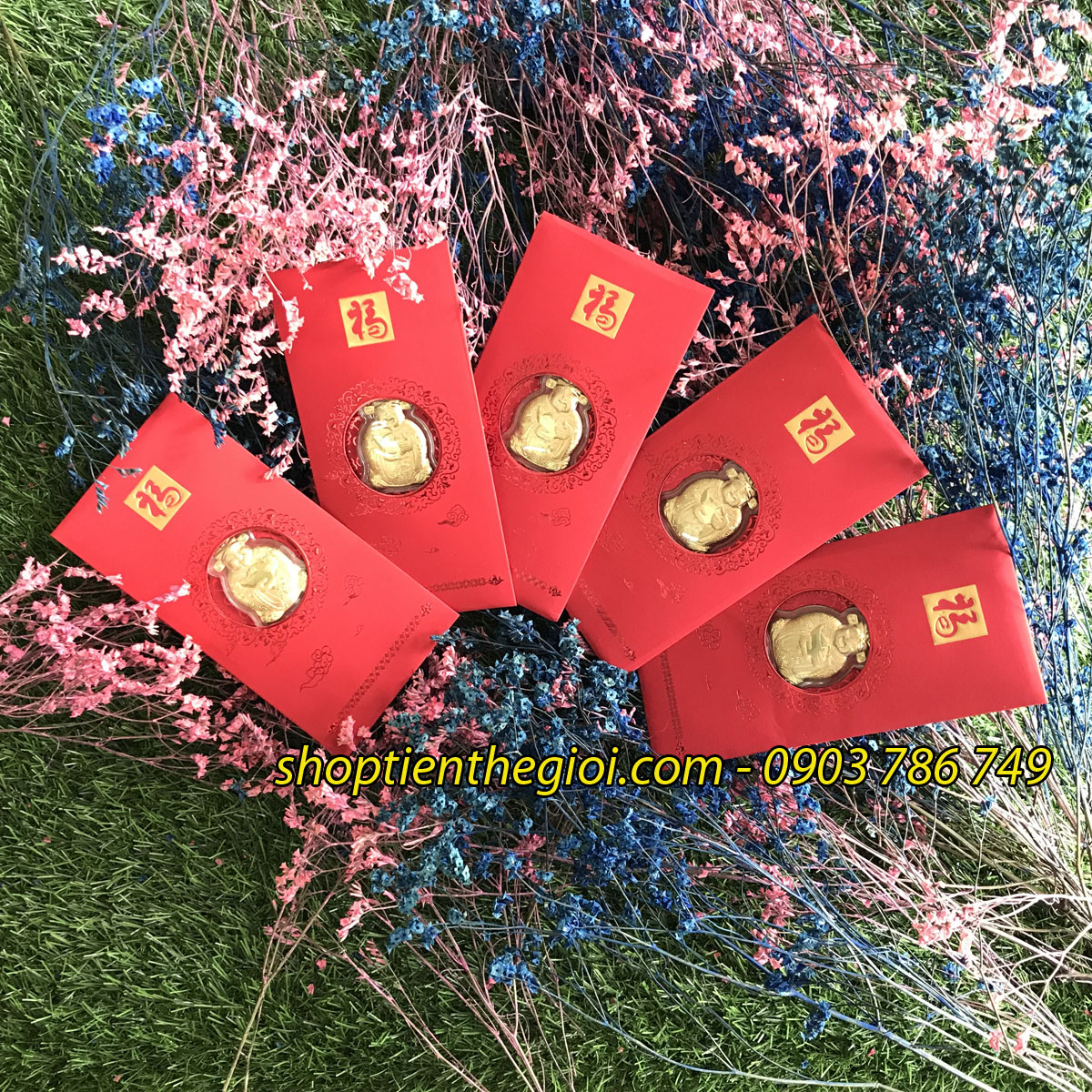 Combo 5 Bao Lì Xì Thần Tài mạ vàng 24k vip
