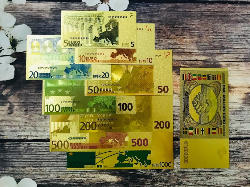 Bộ 9 tờ tiền plastic EURO mạ vàng