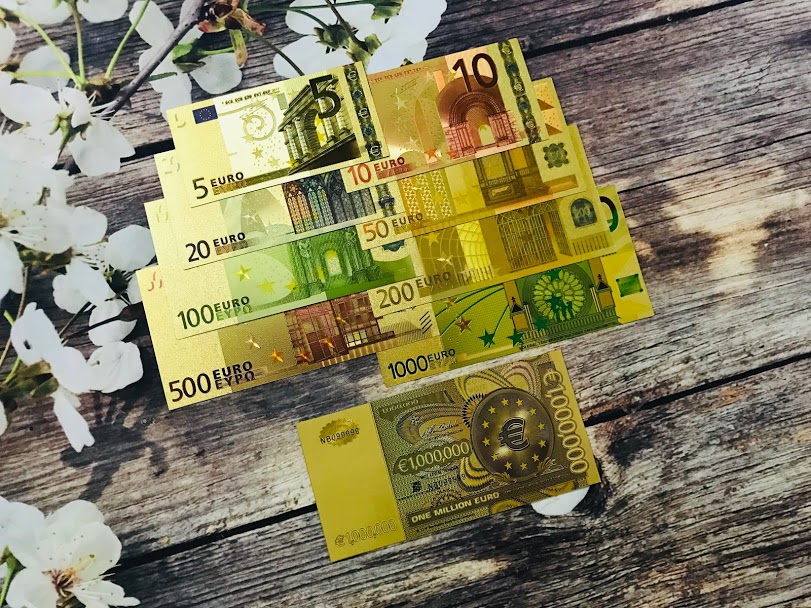 Bộ 9 tờ tiền plastic EURO mạ vàng