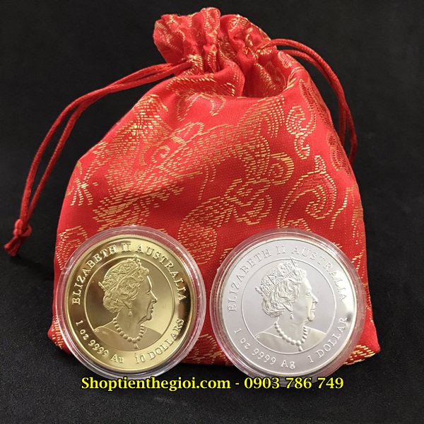 Cặp Xu Úc Hình Con Trâu Vàng Bạc Tặng Túi Gấm - SP005029