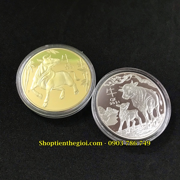 Cặp Xu Úc Hình Con Trâu Vàng Bạc Tặng Túi Gấm - SP005029