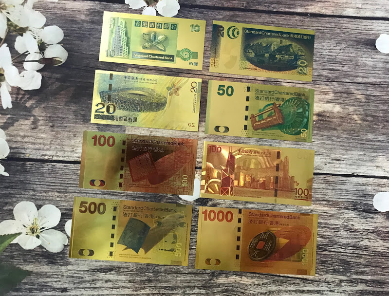 Bộ 8 tờ tiền HongKong mạ vàng plastic