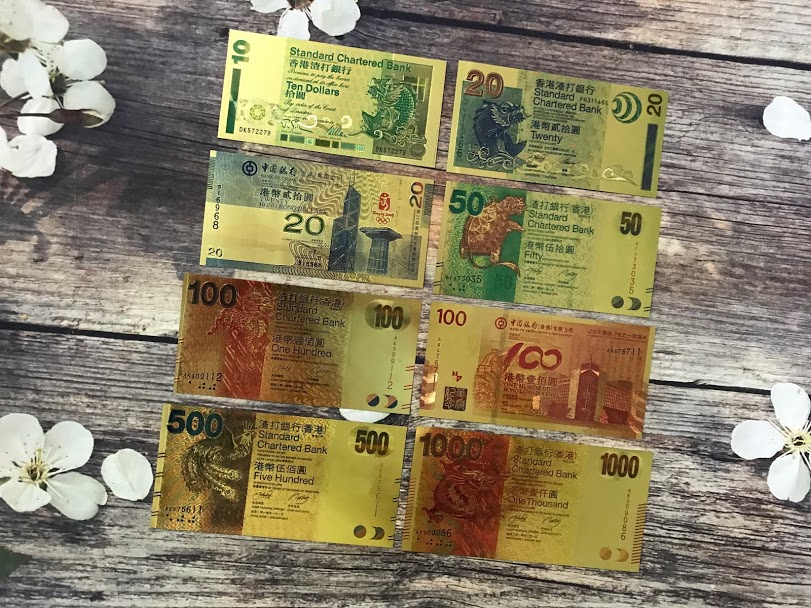 Bộ 8 tờ tiền HongKong mạ vàng plastic