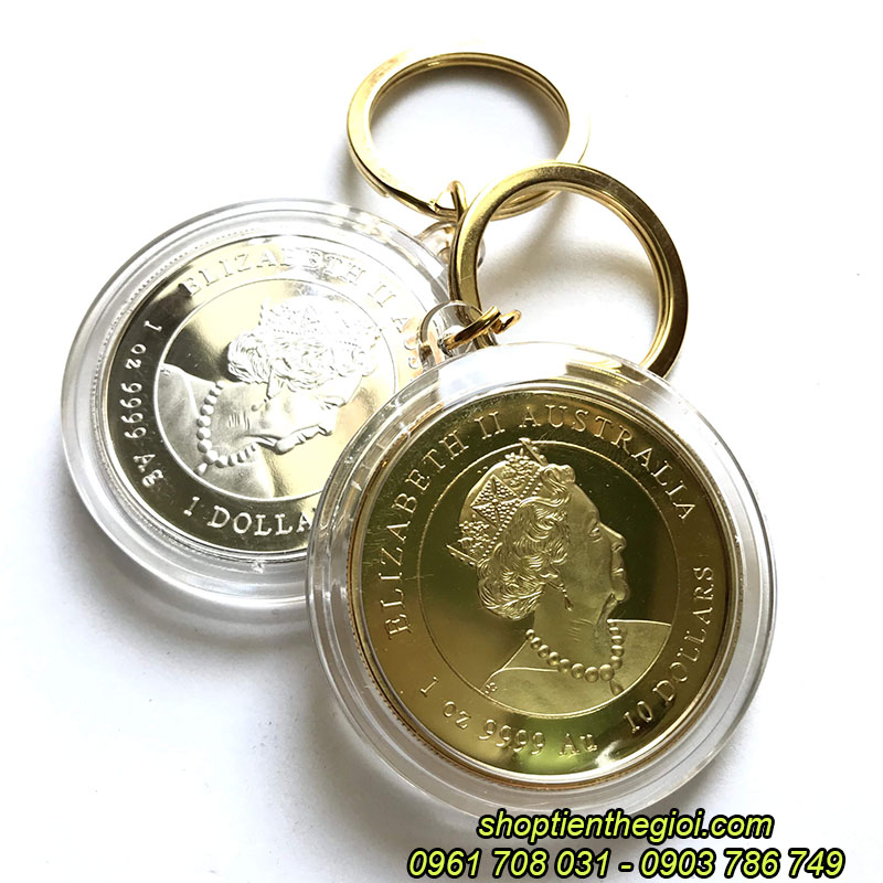 Móc khóa Cặp xu Úc con chuột mạ vàng bạc