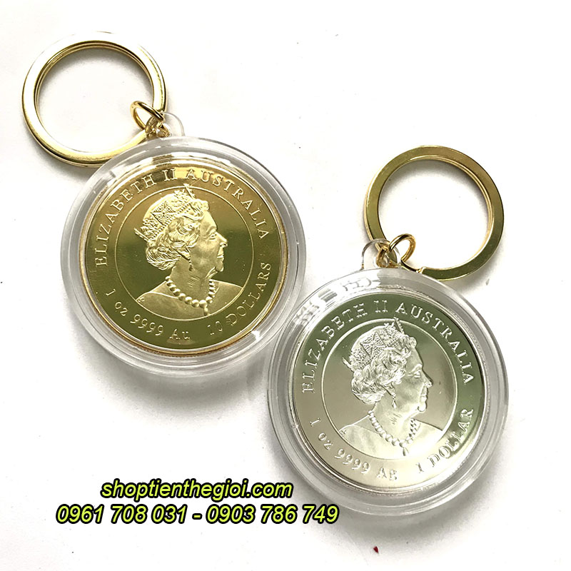 Móc khóa Cặp xu Úc con chuột mạ vàng bạc