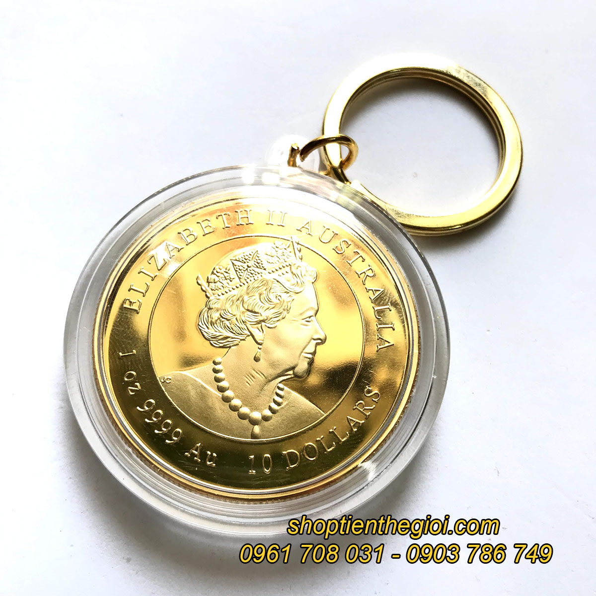  Móc khóa xu Úc con chuột mạ vàng