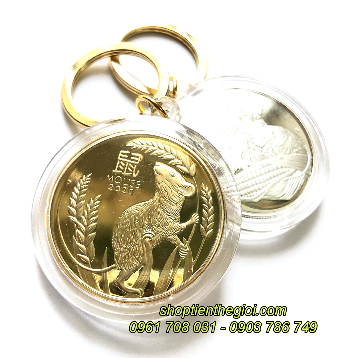  Móc khóa xu Úc con chuột mạ vàng