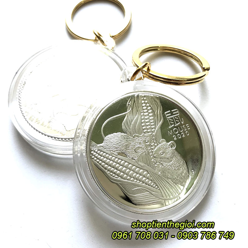 Móc khóa xu Úc con chuột mạ bạc