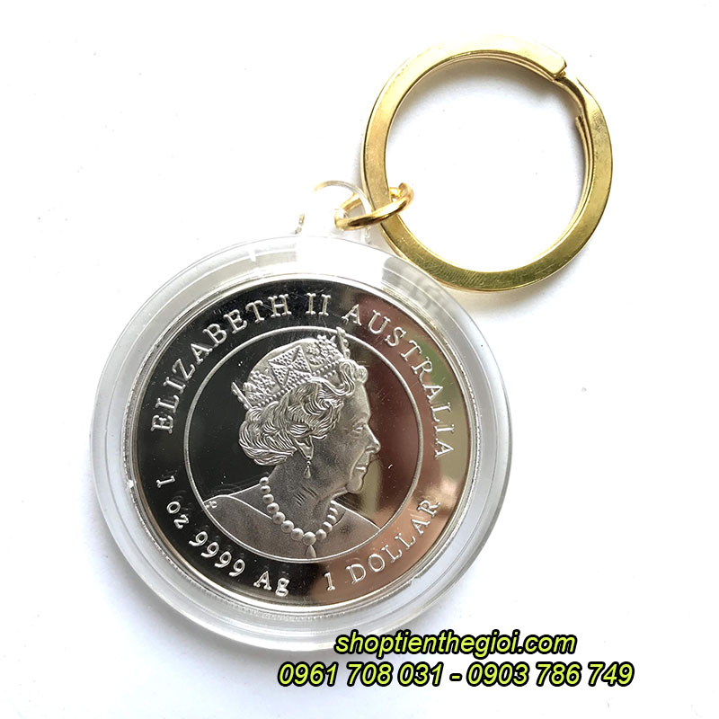 Móc khóa xu Úc con chuột mạ bạc