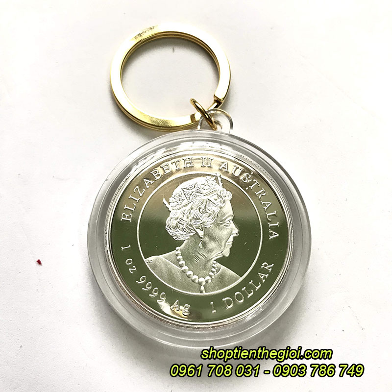 Móc khóa xu Úc con chuột mạ bạc