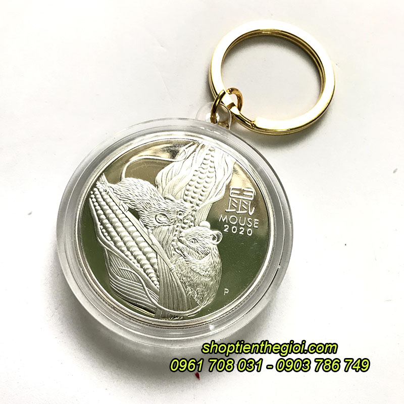 Móc khóa xu Úc con chuột mạ bạc