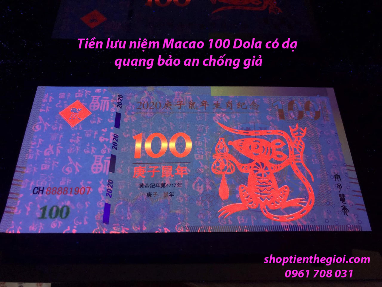 Tiền Lưu Niệm Macao 100 Dola Hình Con Chuột 2020