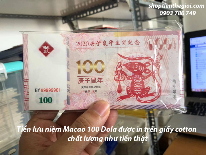 Tiền Lưu Niệm Macao 100 Dola Hình Con Chuột 2020