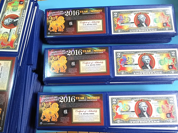 Tiền 2 USD con Khỉ 2016 - TLX063