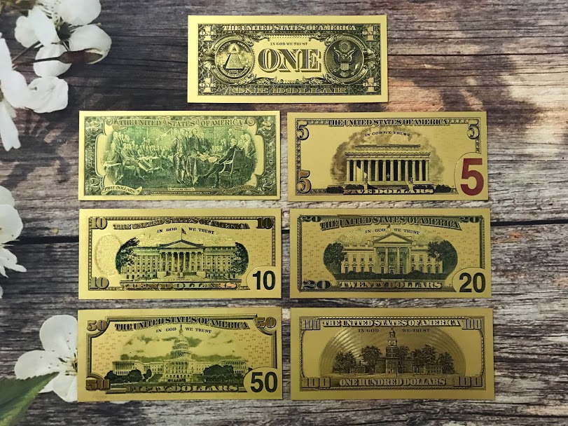 Bộ 7 tờ tiền USD mạ vàng plastic