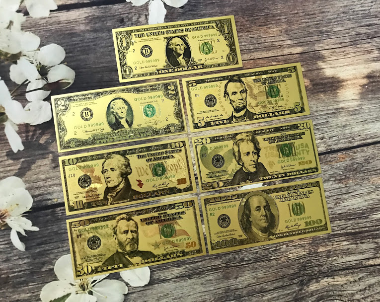 Bộ 7 tờ tiền USD mạ vàng plastic