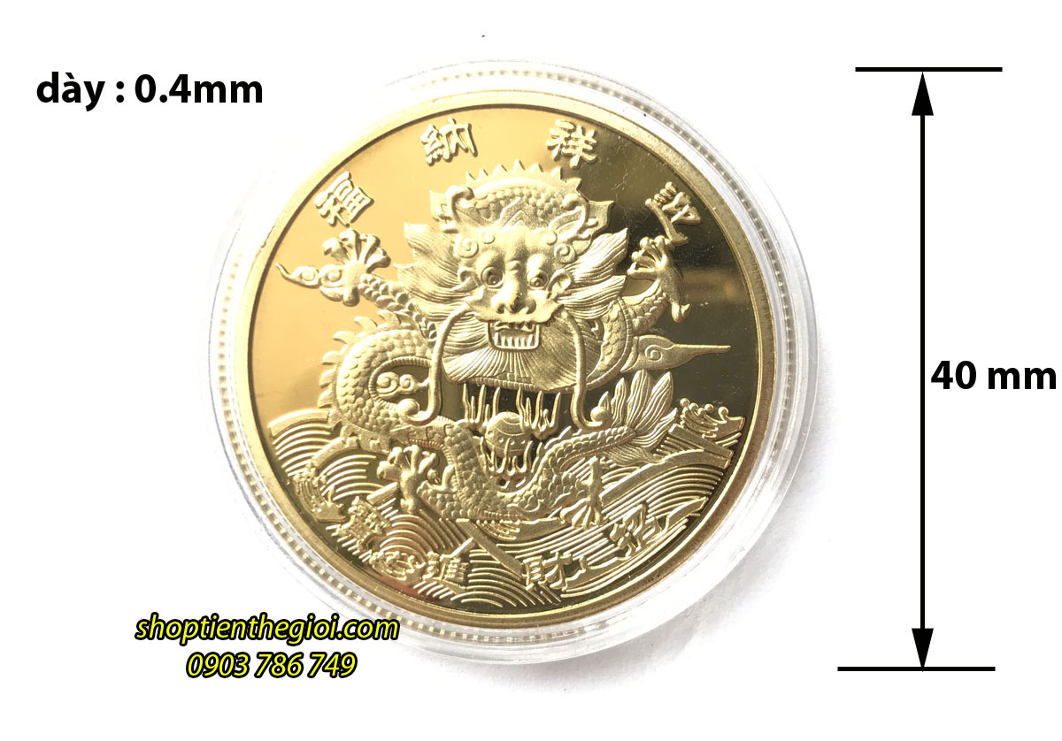 Kích thước Xu Niken Hình Con Rồng Mạ Vàng