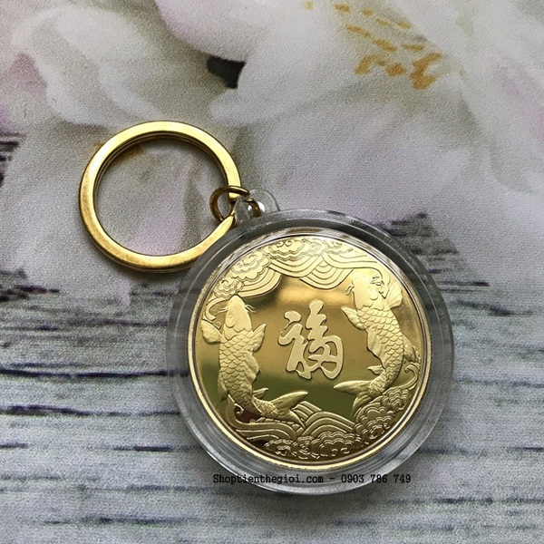 Móc khóa Xu Thần Tài Mạ Vàng Cá Chép - SP002387