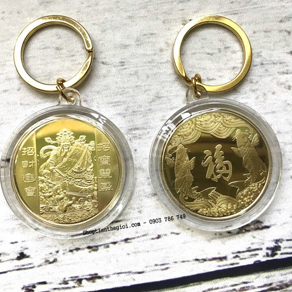 Móc khóa Xu Thần Tài Mạ Vàng Cá Chép - SP002387