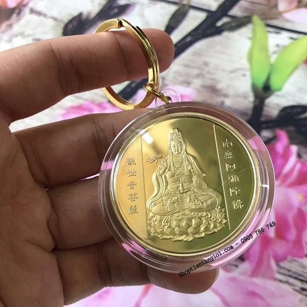 Móc khóa Xu Quan Âm Mạ Vàng Cá Chép - SP002386